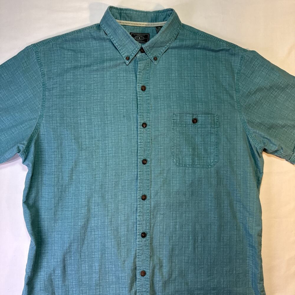 GH Bass Shirt Mens XL Green Cotton Short Sleeve Button Up Casual Relaxed Teal